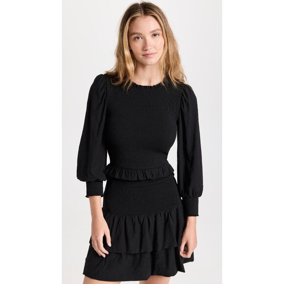 Nation LTD Black Textured Long Sleeve Ruffle Dress - Size M, New With Tags - Picture 5 of 6